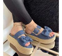 Women's Summer Slip-On Slippers Platform Bowknot Sandals Open Toe Comfy Breathable Flip Flop Non-Slip Beach Espadrilles Wedges Shoes