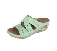 Women's Summer Slippers with Heel, Slippers Women's Mules Leather Arch Support Wedge Sandals Thick Sole Wedge Sandals Leisure Slippers Open Toe Summer Sandals Peep Toe Casual Shoes, Green, 2/2.5 UK