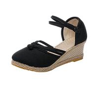 Women's Summer Slippers, Women's Gold Sandals Warm Wedges with Studs Slippers Unisex Pointed Sandal Flat Shoes Casual Breathable Slippers Soft Sole Closed Back Closed Front, Black, 6 UK
