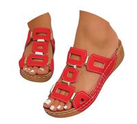 Women's Summer Slippers, Women's Summer Shoes, Elegant with Heel, Elegant Fashionable Mules, Slip-On Slippers, Quick-Drying Beach Sandals, Wedge Heel, Shower Shoes, Summer Beach Flip Flops, red, 5 UK