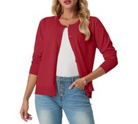 Womens Summer Soft Cardigans Knit Lightweight Long Sleeve Ladies Black Cardigan Solid Crew Neck Jumper Casual Button Down Sweaters for Women UK，Summer Nights and Dating(Red,Large)