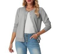 Womens Summer Soft Cardigans Knit Lightweight Long Sleeve Ladies Black Cardigan Solid Crew Neck Jumper Casual Button Down Sweaters for Women UK，Summer Nights and Dating(Light Grey,Medium)