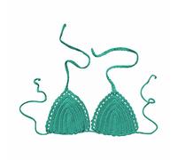 Women's Summer Solid Color Crochet Halter Triangle Tie Side Bikini Top Swimsuit Bras Bralette Knit Bra Bikini UK Size L Sky Blue