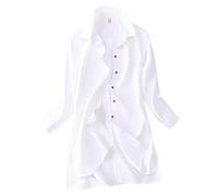 Women's Summer Solid Cotton and Linen Shirt Long Sleeve Loose Large Size Medium Long Linen Top Women's Button Down Shirts White