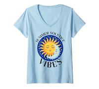 Women's Summer Solstice Vibes Wheel of The Year Midsommar V-Neck T-Shirt