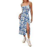 Women's Summer Split Thigh Spaghetti Strap Cami Midi Floral Dress
