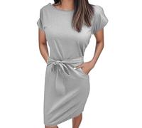 Women's Summer Striped Short Sleeve T Shirt Dress Casual Tie Waist with Pockets/g