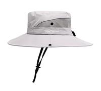 Womens Summer Sun Hat Beach Hat Wide Brim Outdoor UV Protection Hat Foldable Cool Mesh Ponytail Bucket Hat, Pure Light Grey