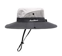 Womens Summer Sun Hat Beach Hat Wide Brim Outdoor UV Protection Hat Foldable Cool Mesh Ponytail Bucket Hat, Light Grey-grey, 6-7