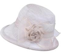 Womens Summer Sun Hat Wide Brim Flower Fascinators Beach Sun Protection Bucket Cap Foldable Elegant Wedding Travel Cap British Tea Party Hat for Cocktail Holiday Beige
