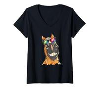 Womens Summer Sunglasses Horse Girls Funny Pony V-Neck T-Shirt