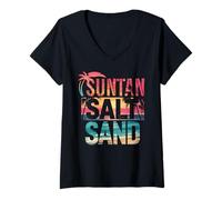 Womens Summer Suntan Sun Salt Sand Sunset Graphic Coconut Tree Men V-Neck T-Shirt