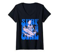 Women's Summer - Surf Like A Girl, Blue V-Neck T-Shirt
