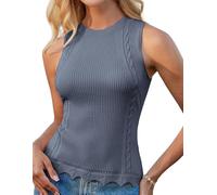 Womens Summer Sweater Vest Sleeveless Crew Neck Tank Top Knitted Tops Summer Gray Blue M