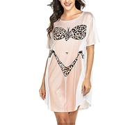 Womens Summer Swim Cover Up Funny 3D Bikini Printed Oversized Short Sleeve T-Shirt Beach Fancy Dress Swimwear Tee Shirt (Leopard Print, S)