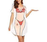 Womens Summer Swim Cover Up Funny 3D Bikini Printed Oversized Short Sleeve T-Shirt Beach Fancy Dress Swimwear Tee Shirt (Red Dots, XL)