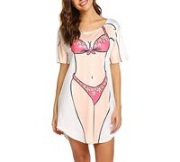 Womens Summer Swim Cover Up Funny 3D Bikini Printed Oversized Short Sleeve T-Shirt Beach Fancy Dress Swimwear Tee Shirt (Pink Flower, XXL)