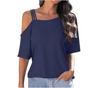 Women's Summer T Shirt Cold Shoulder Short Sleeve Tops Loose Casual Beach Tunic T-Shirts for Ladies UK Elegant Office Work Blouse One Shoulder Sexy Tee Shirt Solid Color Loose Top