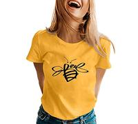 Women's Summer T-shirts Bee Printed Short Sleeve Tshirt Round Neck Cotton Soft Tee Top Ladies Solid Lightweight Comfortable Tunic Tops Women's Blouses & Shirts World Bee Day T Shirts Women