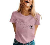 Women's Summer T-shirts Bee Printed Short Sleeve Tshirt Round Neck Cotton Soft Tee Top Ladies Solid Lightweight Comfortable Tunic Tops Women's Blouses & Shirts World Bee Day T Shirts Women
