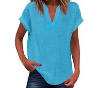Women's Summer Tank Loose Fit Pleated V-Neck Sleeveless Top Curved Hem Flowy, sky blue, 3XL