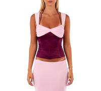 Women's Summer Tank Tops Sleeveless Halter Neck Contrast Color Corset Tops Shirts Y2K Crop Top (Colorful, S)