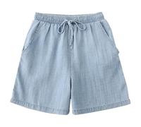 Women's Summer Thin Tencel Denim Shorts Low Elastic Waist Loose Casual Shorts Tie Loose Wide Leg Jeans