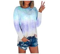 Women's Summer Tie-Dye Long Sleeve T-Shirt with Crew Neck Casual T-Shirts (S-5XL) Skull Pullover Women, sky blue, 5XL