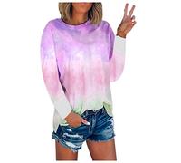 Women's Summer Tie-Dye Long Sleeve T-Shirt with Crew Neck Casual T-Shirts (S-5XL) Skull Pullover Women, purple, S