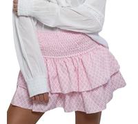 Womens Summer Tiered Ruffled Skirts Floral Print Elastic Waist Curved Hemline Cute Flowy Miniskirts Streetwear (01&Pink, M)