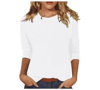 Women's Summer Top Cotton Women's Tops with 3/4 Sleeves Casual Loose Fit Crew Neck Cute Solid Tunic Tops with Three Quarters Party Outfit Women's Sexy, White, M
