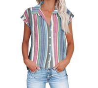 Womens Summer Tops Cap Sleeve Linen Shirts Casual Button Down Cotton Tshirt Tops V Neck Blouses Loose Collared Shirt Oversized Tees Dressy Blouses Office Work Blouse Plus Size