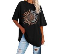 Womens Summer Tops Casual Dressy Soft Short Sleeve Tunic Front Pleated Spring Crew Neck Tees T-Shirts Loose Blouse for Ladies Workout Yoga Running Sports T-Shirt Activewear (Black,S)