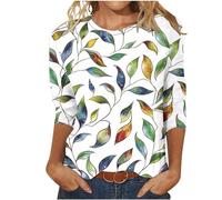 Womens Summer Tops Dressy Casual Crewneck Cute Floral Print Ladies Shirts Trendy 3/4 Sleeve Shirts for Women UK Workout Tunic Blouse Womens Tops Blouses Cotton Tshirts Graphic Tees