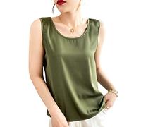 Womens Summer Tops,Elegant Silk Satin Tank Tops Summer T-Shirt Sleeveless U Neck Blouse Tunic Tops Plain Basic Sexy Cami Tops Casual Camisole Tee Shirts Tops For Girls Women Vest,Olive Green,Xl