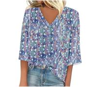 Womens Summer Tops Half Sleeve V Neck Plus Size T Shirts Boho Floral Printed Shirt Dressy Casual Loose Fit Pullover Blouses Trendy T-Shirts Henley Shirts Baggy Sweatshirt