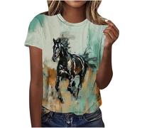 Womens Summer Tops Horse Race Casual Print T-Shirts Crew Neck Short Sleeve Loose Fit Tunic Blouses Trendy Summer Tees Shirts Plus Size Tops Baggy Pullover Fashion Outfits
