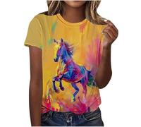 Womens Summer Tops Horse Race Casual Print T-Shirts Crew Neck Short Sleeve Loose Fit Tunic Blouses Trendy Summer Tees Shirts Plus Size Tops Baggy Pullover Fashion Outfits