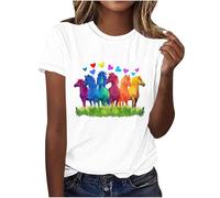 Womens Summer Tops Horse Race Casual Print T-Shirts Crew Neck Short Sleeve Loose Fit Tunic Blouses Trendy Summer Tees Shirts Plus Size Tops Baggy Pullover Fashion Outfits