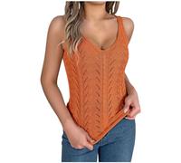 Women's Summer Tops Ladies Elegant Sexy Sleeveless Vest U-Neck Printed Tops Tee Vest Blouse Tops Basic Longline Shirts UK Size 8-20 Rock Tops for Women UK Tees (Orange, L)