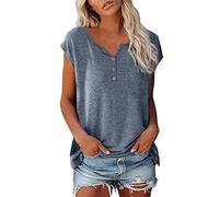 Women's Summer Tops, Ladies Graphic Tops Shoulder Collar Flowy Tunic 3/4 Short Sleeve Loose Blouse Plus Size UK Chiffon Tops for Women UK Tee Grey