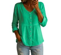 Womens Summer Tops Linen Tops for Women Cotton Linen Shirt Casual Crew Neck Long Sleeve Button Down Tee Shirt Blouses Summer Cotton Blouses Beach Coverups Tunic Going Out Green