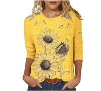 Womens Summer Tops Printed 3/4 Sleeve Shirts Casual Floral Print Short Sleeve T Shirts Pullover Blouse Tops Plus Size Basic Tee Loose Fit Vintage Tops Crew Neck Tunic Tops Ladies T-Shirt Summer Cloth