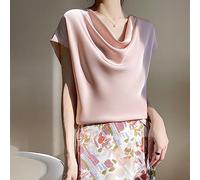 Womens Summer Tops,Silk Satin Tops Summer T-Shirts Layered Cowl Neck Camisole Blouses Front Drape Dolman Tunic Tops Elegant Casual Tee Shirts Cami Tops Vest Basic Shirt For Girls Women,Pink,3Xl