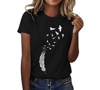 Womens Summer Tops, Summer Crew Neck Tee Shirt Young Womens Floral Print T-Shirts Fashion Short Sleeved Tunic Tops Casual Loose Blouses Women's Holiday Pullover Long Vest Tops for Women T-Shirts