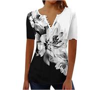 Womens Summer Tops UK Button V Neck Henley Shirts Elegant Vintage Floral Print Short Sleeve Pleated Front Going Out Vacation Outfits Tunic Tops Blouses & Shirts Ladies Clearance