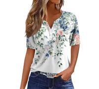 Womens Summer Tops,Unitards for Women Women's T Shirt Tee Print Button Short Sleeve Fashion Basic V- Neck Regular Top Running Top Womens Gym Tops Shirt Sweatshirt(3-White,S)