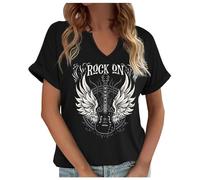 Womens Summer Tops Vintage Rock Band T Shirt for Women Fashion Musical Tees Casual Sexy Notched V-Neck T Shirts Country Music Short Sleeve Tees 2025 New Blouses for Women UK Tops for Women UK