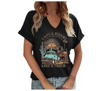 Womens Summer Tops Vintage Rock Band T Shirt for Women Fashion Musical Tees Casual Sexy Notched V-Neck T Shirts Country Music Short Sleeve Tees 2025 New Blouses for Women UK Tops for Women UK