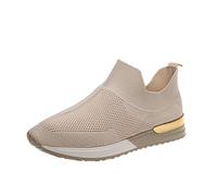 Womens Summer Trainers Mesh Casual Slip-on Walking Shoes Casual Sock Sneakers Lady Girls Lightweight Comfort Breathable Athletic Sports Gym Jogging Running Tennis Shoes UK Size 3-7 Beige